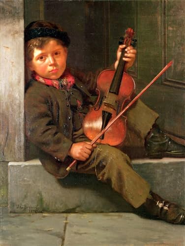 PMEFGJDPE Pinturas Famosas Painting Cuadro Lienzos Fotos il ragazzo violinista di John George Brown para la Decoración de la Sala de Estar 60x90cm