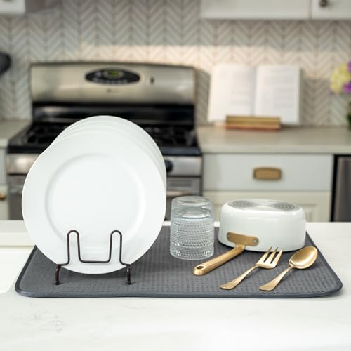 Image of S&T INC. Dish Drying Mat XL, 18 inch x 24 inch, Absorbent Microfiber Kitchen Counter Mat, Dish Drying Pad for Dishes, Utensils, Pots and Pans, Extra Large, Charcoal