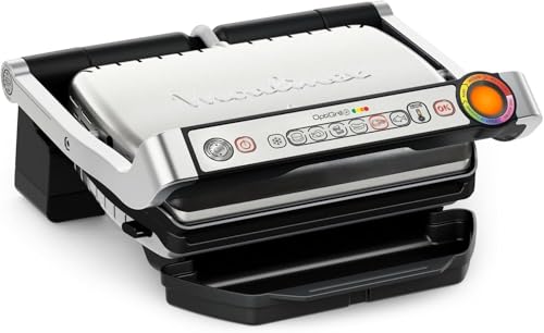 Moulinex OptiGrill+ Parrilla Eléctrica de Interior, Tecnología Patentada con Indicador de Cocción por Medición de Grosor, 6 Programas Automáticos, Piezas Aptas para Lavavajillas, GI712D10