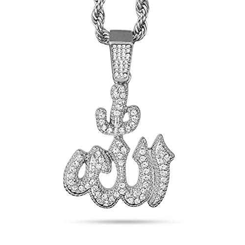 Techno Pave Men's Iced-Out Islamic Pendant Necklace with Rope Chain – Hip Hop Inspired Religious Statement Jewelry