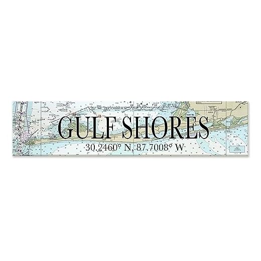 Gulf Shores Wood Map Coordinate Sign