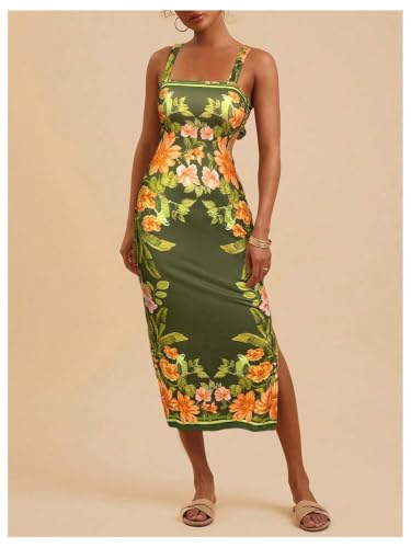 Image of Floerns Women's Tropical Bow Tie Back Long Dress Sleeveless Maxi Dress | Hawaiian Resort Wear, Coastal Vacation, Beach Wedding Guest, Side Slit, Spring Break Outfits