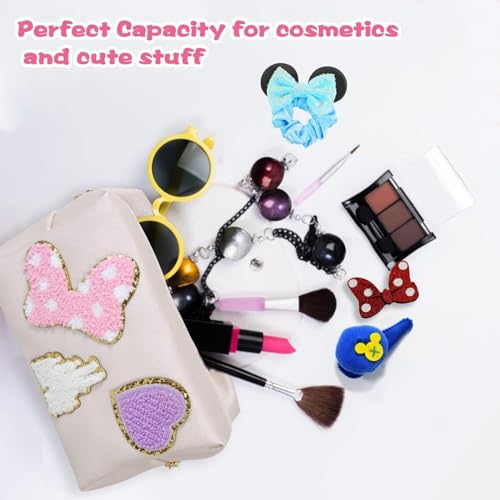 Dripykiaa Preppy Patch Small Toiletry Bag Cartoon Leather Makeup Bag with Double Zipper Gift for Women and Teenage Girls for Disney World Essentials4