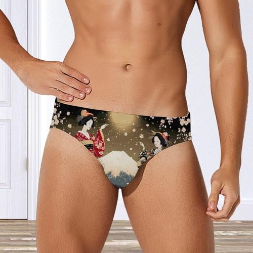 Geisha Dancing Moon Fuji Mens Swim Briefs Sexy Bikini Swimwear Bathing Suits Trunks4