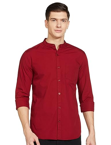 Image of Amazon Brand - Symbol Men's Cotton Shirt | Chinese Collar | Casual | Plain | Full Sleeve | Summer - Regular Fit (Available in Plus Sizes)