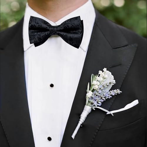 Image of DiBanGu Pre-Tied Bow Ties for Men Silk Adjustable Tuxedo Bowties Pocket Square Cufflinks Set with Lapel Pin Jacquard Woven