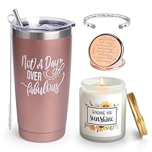 Birthday Gifts For Women, Unique Christmas Gifts for Her Best Friends Mom Grandma Sister Wife, Happy Women Birthday Gift Baskets – Funny Female Wine Tumbler Candle Bracelet Mirror Greeting Card