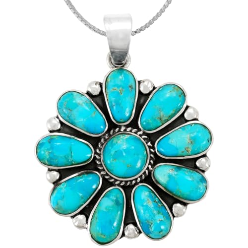 Turquoise Pendant Necklace Sterling Silver 925 Genuine Gemstones & Gemstones (20