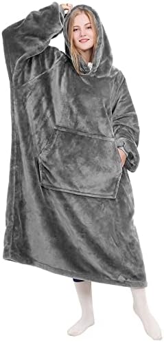 Kpblis Wearable Blanket Hoodie Gifts for Women and Men, Oversized Wearable Hoody Blanket Sweatshirt, Warm and Cozy Giant Wearable Fleece Blanket with Sleeves and Giant Pocket for Adults and Kids, Gray