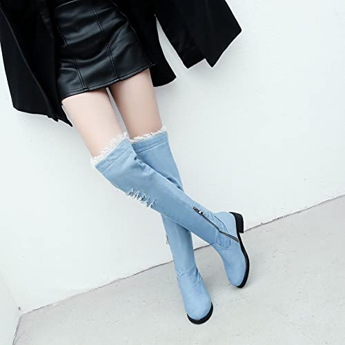 Bellirala Womens Denim Thigh High Boots Flat Over The Knee Boots Side Zipper2