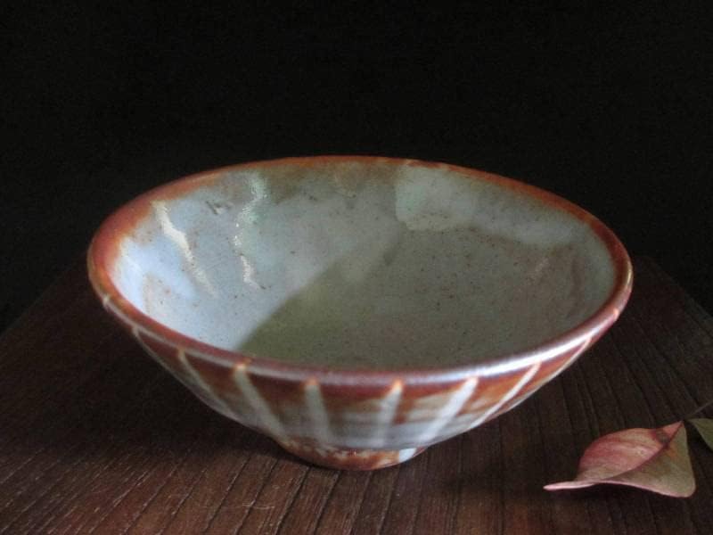 飯碗 康元窯 佐藤公一郎作 鼠志野 十草文飯碗