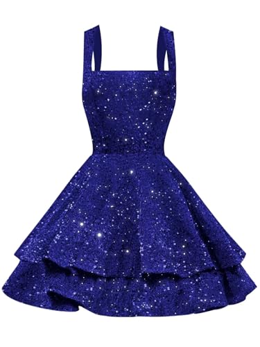 Short Scoop Neck Sequin Homecoming Dresses Sparkly Tiered Short Cocktail Prom Dress