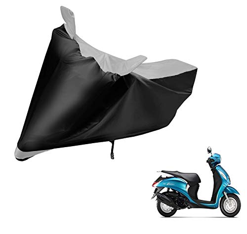 Image of Auto Hub Scooty Cover Compatible with Yamaha Fascino with Mirror Pocket, Dustproof, Heat Resistant, Triple Stitched, Fascino Scooty Cover- Black, Silver