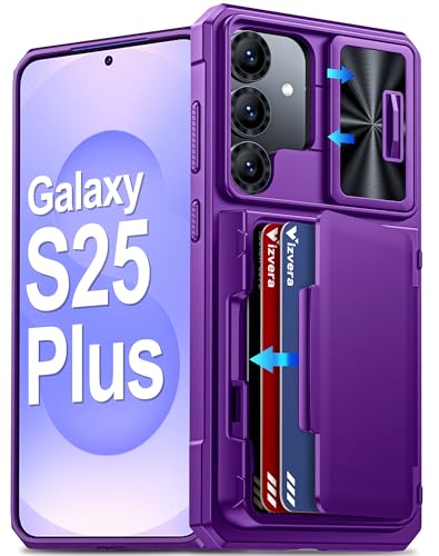 Vizvera for Samsung Galaxy S25+Plus Case Wallet RFID [Cards Holder][Camera Cover][Edge Raised] Full Body Rugged Shockproof Silicone Protective Phone Case for Galaxy S25+Plus 6.7(Purple)