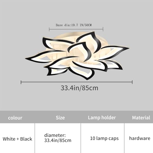 Garwarm Modern LED Ceiling Lights,Dimmable Flush Mount Ceiling Lamp Fixture, Black Petals Flower Shape Ceiling Light Chandelier Lighting for Bedroom Living Dining Room (72W, Black)