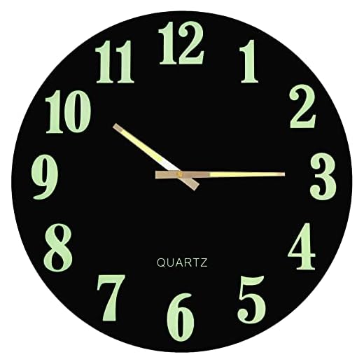 Lulu Decor, 18" Slim Wall Clock with Modern Black Glass Dial, Glow in The Dark Hands and Arabic Numbers (Battery Operated)