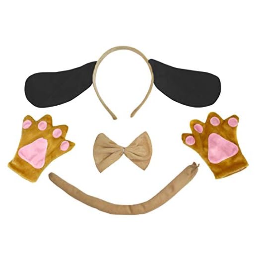 Petitebelle Långa öron hund pannband fluga svanshandskar 4 st barnkostym (en storlek, hund)