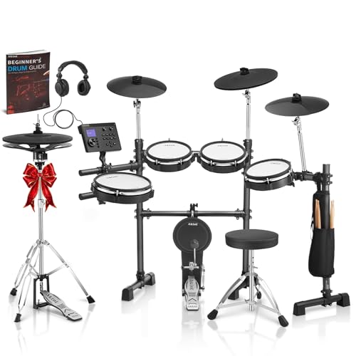 AKLOT Expanded-Size Electric Drum Set: 12'' Two-Piece Standalone Hi-Hat, Independent Kick Drum and...