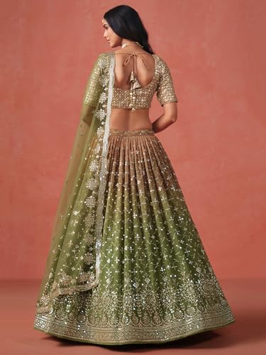 Image of Zeel Clothing Women Georgette Semi stitched Sequins Zari Embroidered Lehenga Choli With Dupatta (7086-Latest, Free size)