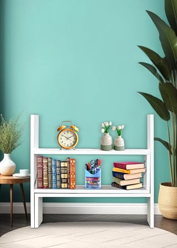 Image of SBF Furniture Adjustable Book Shelf /Book Stand /Book Rack Desktop Storage Organizer | Spice Rack - Foldable - Engineered Wood (White) DIY(Do-It-Yourself)