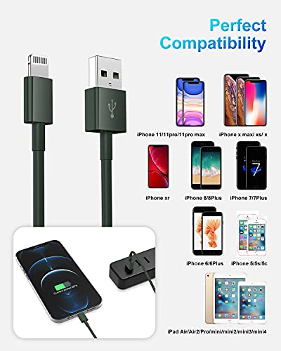 Image of 4 Pack [Apple MFi Certified] Apple Charging Cables 6ft, iPhone Chargers Lightning Cable 6 Foot, Fast iPhone Charging Cord for iPhone 12 /11 /11Pro /11Max / X /XS /XR /XS Max /8 /7, ipad(Dark Green)
