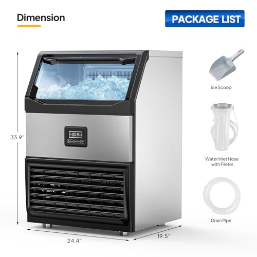 ROVSUN 440LBS/24H Commercial Ice Maker, Freestanding/Under Counter Industrial Ice Machine with Time Reservation, 77lbs Storage Bin, LED Panel & Water Filter for Home Office Restaurant Bar Cafe