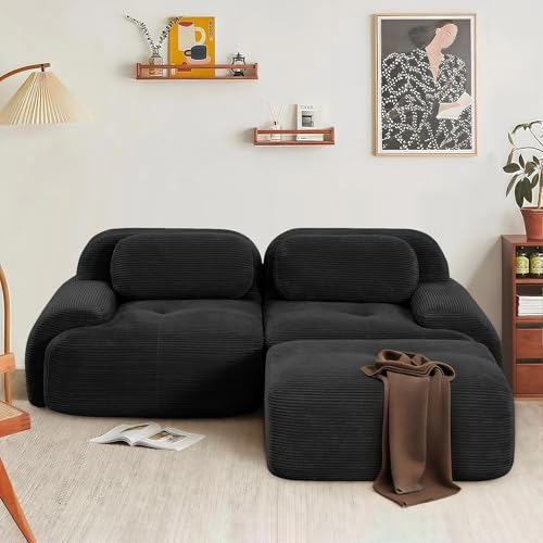 Consejos para Comprar Sofa Cama Esquinero al mejor precio. 45 SoarFlash - Sofá modular de 205,7 cm, sin huesos, para sala de estar, 2 plazas, moderno en forma de L, sin montaje, de pana modular, convertible con chaise para casa, color negro