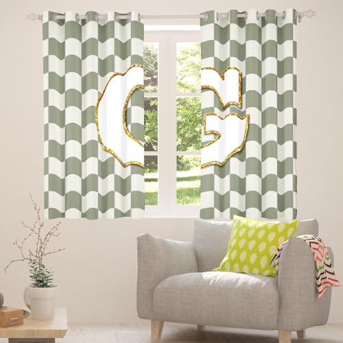 Image of Erosebridal Sage Green Checkered Blackout Curtains for Bedroom Living Room Plaid Initial G Window Curtains 2 Panels 42 inch Wx90 L Personalized Monogram Drapes,Grids Gingham Window Treatments