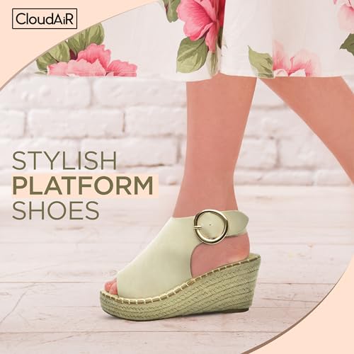 Image of CLOUDAIR Selina Women's Espadrille Wedge Sandals - Comfortable and Stylish Platform Slip On Sandals with Buckle Closure, Comfy Wedge Heels for Women, Fashion Summer Sandals