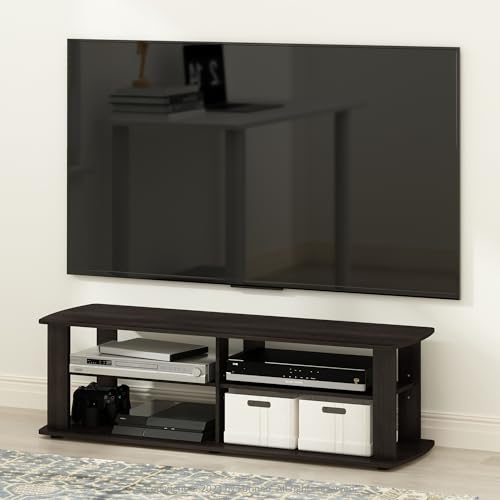 Image of Furinno Nelly TV Stand, 3-Tier Entertainment Center with Open Shelves Storage, TV Console for TV up to 55 Inch, Soft Edges, for Living Room, Bedroom, Dark Brown