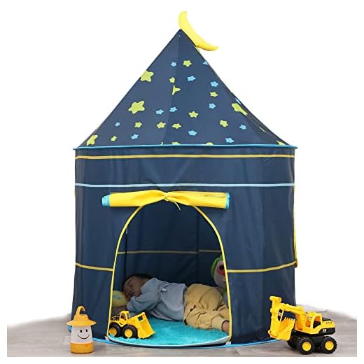 Carpa para niños,con luces de estrellas Castillo ,Tienda para Niños,Niños Playhouse Toy para Juegos de Interior y Exterior,Navidad & Cumpleaños Regalos para Niños Chico Niña(luna azul)