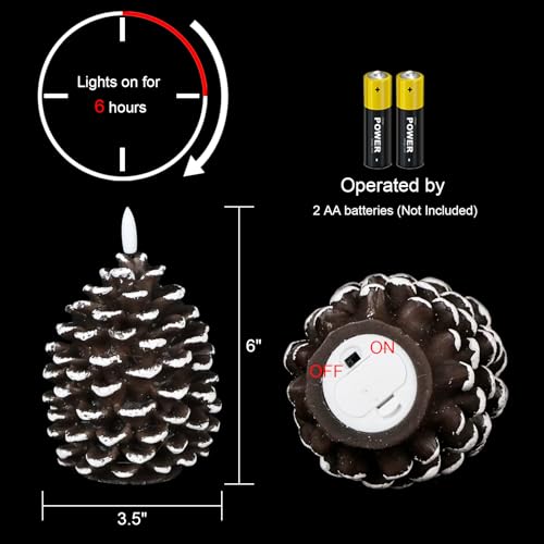 Image of Wondise Flameless Candles with Timer, Battery Operated Flickering 3D Wick Real Wax Pine Cone Candles for Christmas Indoor Decoration, Set of 2(D3.5 x H6 Inch)