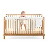 Baby Crib Rail Covers for Teething (3-Pack) – Breathable Dual-Layer Mesh Teething Guard with Storage Pocket, Soft Padded Protector for Crib Rails, Fits Standard Full-Size Cribs, Pure White