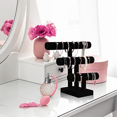 Shellkingdom Jewelry Display Tower, 3 Tier Necklace Bracelet And Watch Holder Display Stand, Black Velvet T-Bar Table Top Jewelry Organizer Tower (3 Tier) #TOP6