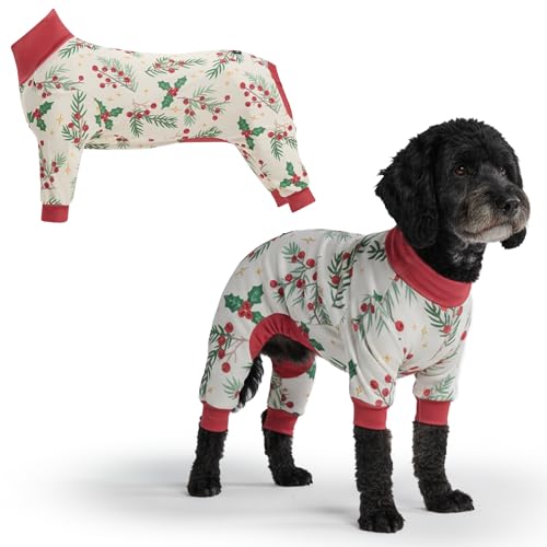 Image of Spark Paws Dog Christmas Pajama, Dog Recovery Suit Male, Onesie, Ultra-Soft and 4-Way Stretch, for Small Medium and Large Breeds - Mistletoe - 2XL