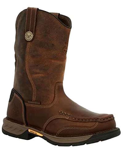 GEORGIA BOOT Athens 360 Steel Toe Waterproof Pull-on Work Boot, Brown, Size 8(W)