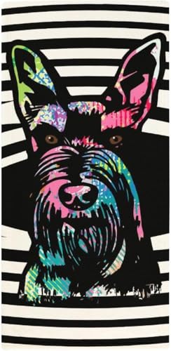 フェイスタオル シュナウザー 犬柄 ゼブラパターン タオル 35X73cm 長め 大判 ハンドタオル サンゴフリース生地 耐久性 ふわふわ ソフト 柔らか肌触り 肌に優しい やわらか 軽い 薄手 乾きやすい 抗菌防臭 家庭用、温泉、砂浜、スポーツなどにも最