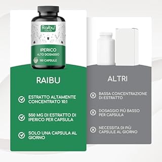 Iperico - 5.500 mg di Erba di San Giovanni per Capsula (Estratto 10:1, 550 mg) - Scorta di 6 MESI - Buon Umore e Sonno - 180 Capsule Vegane - Alto Dosaggio, Senza Additivi - Raibu