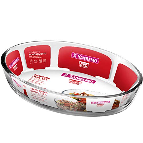 Travessa Oval de Vidro (Borossilicato) de 1500 ml, Linha Special Glass, Sanremo.
