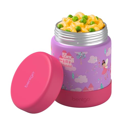 Image of Bentgo Kids Stainless Steel Leak-Proof Food Jar for Hot or Cold Food | 11 fl oz Double Insulated Container with Removable Silicone Bumper, Dishwasher Safe, Easy Open Lid, Ages 3+ (Fairies)