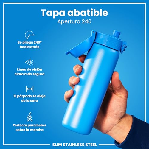 ion8 Botella Agua Inox Ligero, 600ml, Sin Aislamiento, a Prueba de Fugas, Fácil de Abrir, Cerradura Segura, Aptas para Lavavajillas, Fácil de Limpiar, Resistente a Rayones, Azul - Imagen 6