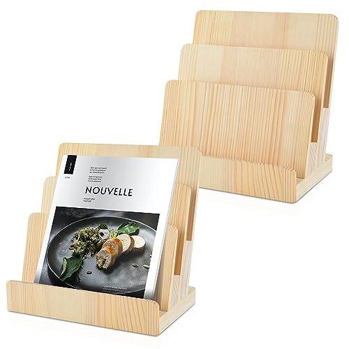 DOSTATNI 2-Piece 3-Tier Pine Wood Brochure Organizer & Display Stand - 8.5 x 11 Pamphlet/Flyer Holder, Greeting Card & Magazine Display for Desk & Counter