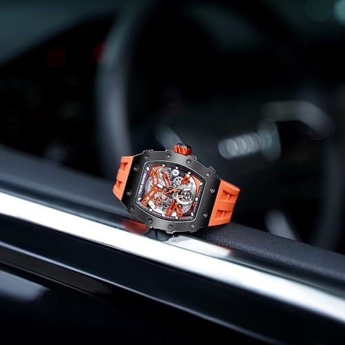 Image of TSAR BOMBA Mens Luxury Watch Automatic Watches for Men 50M Waterproof Japanese Mechanical Movement Tonneau Stainless Steel Case Sapphire Glass Big Face Cool Unique Fashion Gift Men