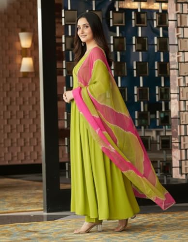 Image of ANNI Designer Women Rayon Viscose Anarkali Kurta with Pant and Dupatta | Mirror Work Long Kurta Set | Ladies Ethnic Wear Traditional Clothing for Women