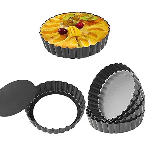 Tart Tins for Baking, 6 Pack 4 Inch Round Fluted Tart Pan Pie Pan with Non Stick Removable Loose Bottom, Mini Tartlet Tins Cover
