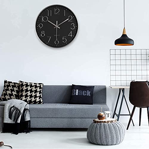 Image of TEKCOOL Digital Wall Clock 12 inch Silent Quartz Decorative Non-Ticking Classic Clock Battery Operated Round Easy to Read for Room /Home /Kitchen /Bedroom /Office /School- (Black Silver);