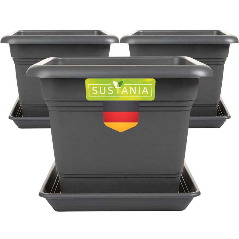 2friends Sustania Plantenbak, groot, voor buiten, set van 4, 40 x 40 cm, robuuste bloempot, grote bloembak, sierpot, antraciet, hoge plantenpot voor tuin en terras