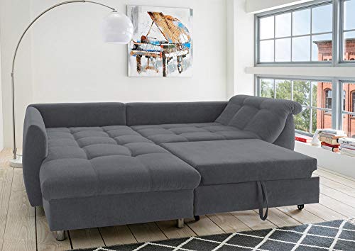 lifestyle4living-Ecksofa-mit-Schlaffunktion-in-Anthrazit-Grau-mit-grossen-Ruecken-Kissen-Microfaser-Stoff-Gemuetliches-L-Sofa-mit-Longchair-im-modernen-Look