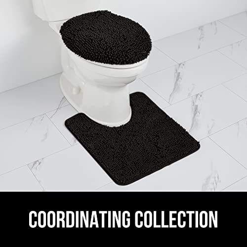 Image of Gorilla Grip Original Shag Chenille Bathroom Toilet Lid Cover, 19.5 x 18.5 Inches Large Size, Machine Washable, Ultra Soft Plush Fabric Covers, Fits Most Size Toilet Lids for Bathroom, Black