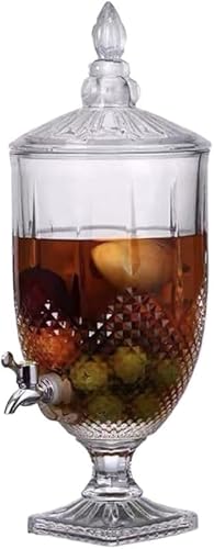 AZIEBAY ドリンクディスペンサークリエイティブなエンボス加工のクリスタルジュースボトル、蓋と蛇口付き、大容量ジュースジャグ、透明冷水ケトル